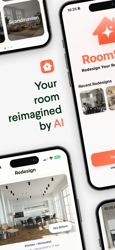 RoomSnap AI room redesign app — upload a room photo